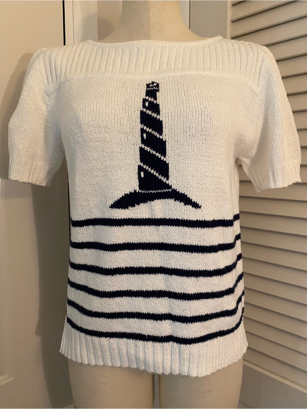 Vintage 80’s/90’s Liz Claiborne 100% Cotton Nautical Short Sleeve Sweater Size S